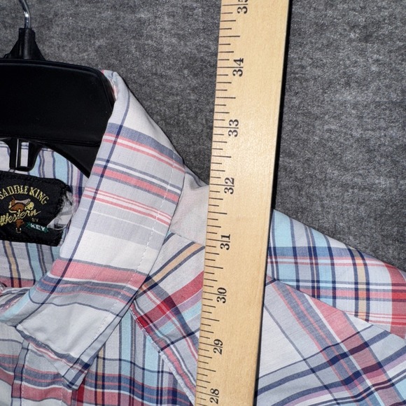 Vintage Saddleking Western Pearl Snap Red Blue Plaid Short Sleeve Shirt Sz XXL - Picture 5 of 7